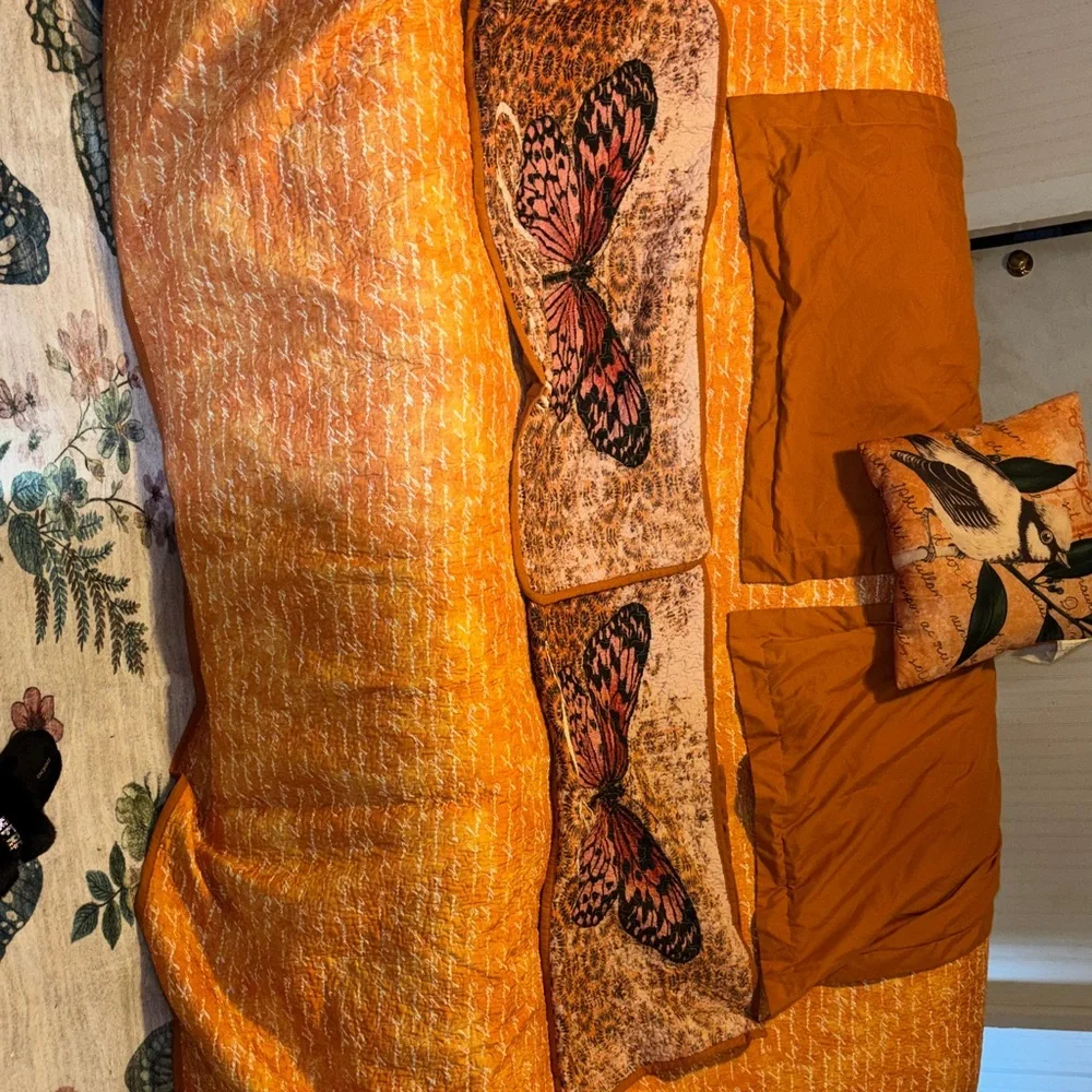 Orange Comforter butterfly, and birds  Set